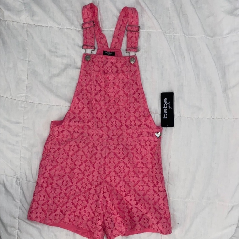 Girl’s (L-14/16) Bebe Girls Pink Overall Shorts. NWT.